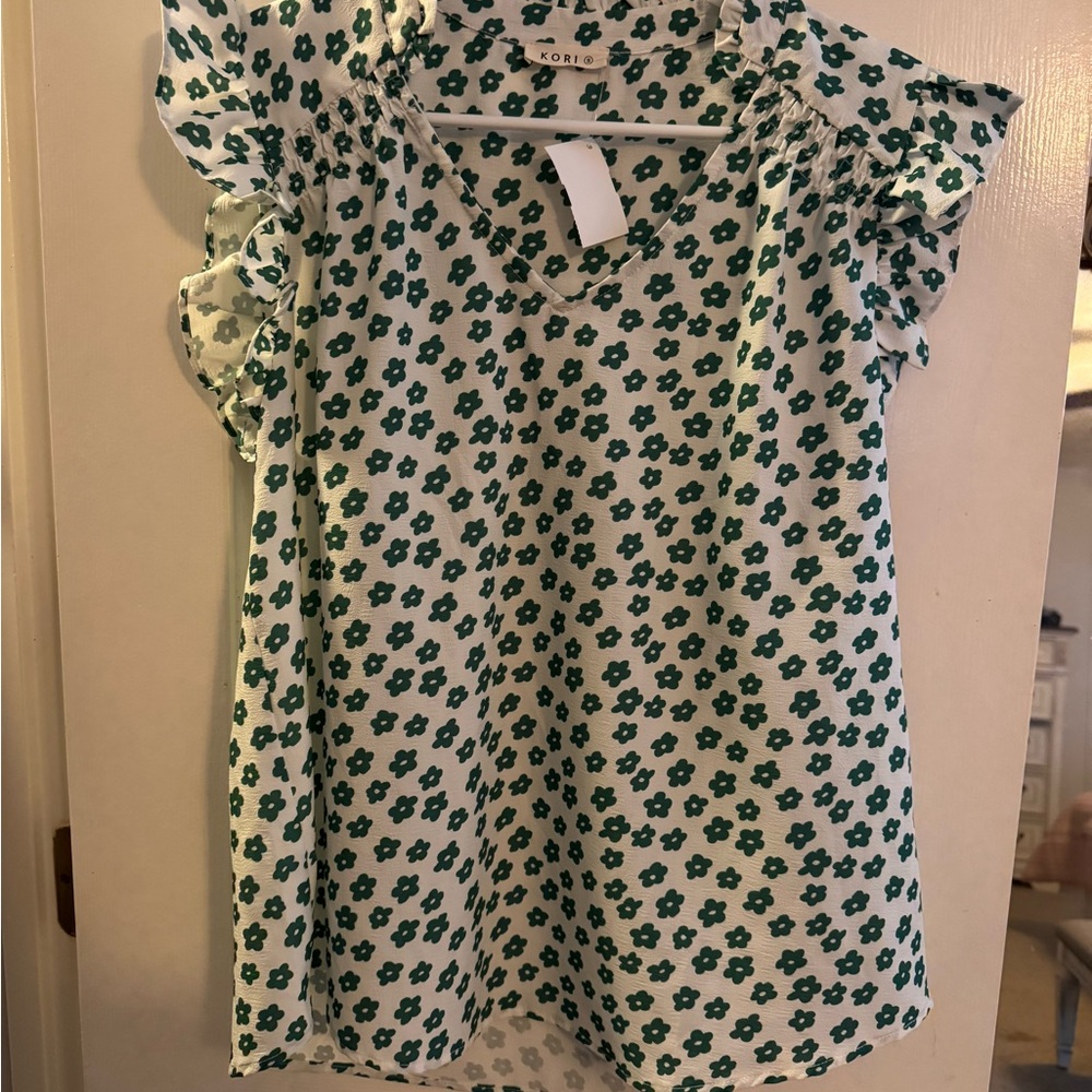 Kori Women’s Green Floral Blouse Small